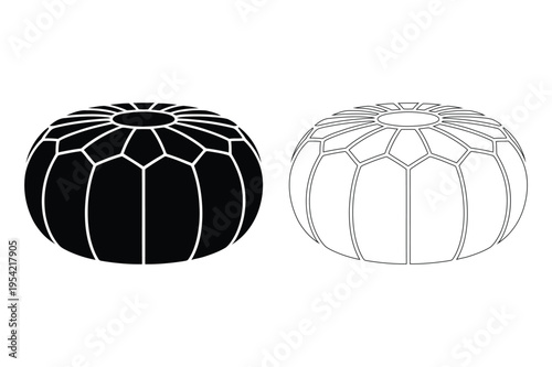 Moroccan pouf ottoman outline and solid silhouette home decor icons