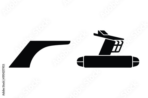 Diving board and motorboat silhouettes vector icon set