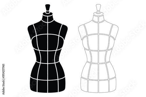 Dress form mannequin tailor dummy icon set with guides