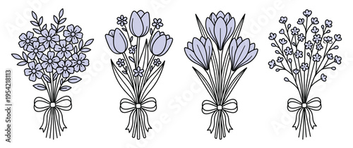 Spring flowers bouquets and floral arrangements, spring holiday design elements