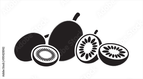 Simple durian shapes collection flat black exotic fruit illustration for food design