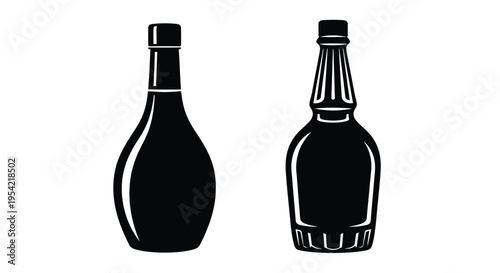 Two vintage glass bottles in a striking black silhouette