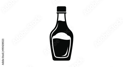 Simple black silhouette of a classic glass bottle with liquid