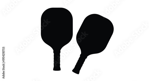 Two black pickleball paddles displayed against a white background silhouette