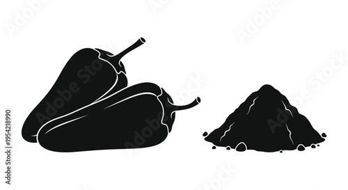 Black pepper and pile of peppercorns depicted in stark silhouette