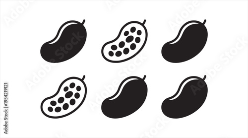 Mango silhouettes black vector set whole and sliced tropical fruit minimalist icons
