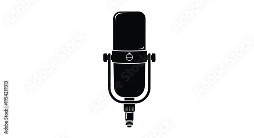 Vintage style microphone illustration in stark black a simple silhouette