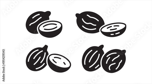Coffee cherry silhouettes black vector set fruit and beans minimalist coffee design