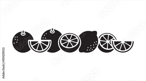 Simple citrus shapes collection flat black fruit illustration for juice and food design