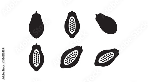 Papaya silhouette pack clean modern tropical fruit icons for nutrition and produce graphics