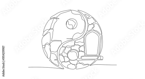 Line drawing of a globe model.