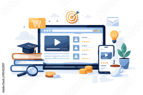 Generation simple vector icon marketplace course digital clean design image online vector illustration sticker style