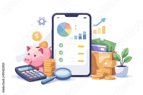 Vector illustration vector app budgeting simple cartoon style digital icon finance generation personal image