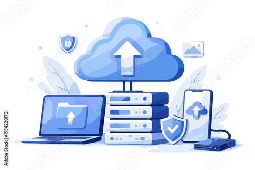 Service cartoon style icon vector digital vector illustration cloud kawaii storage generation simple backup