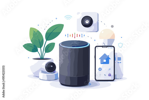 Home vector illustration icon simple minimalism soft shadow generation vector device speaker smart kawaii