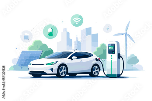 Vector illustration image vehicle sticker style vector network electric smart flat design icon simple generation