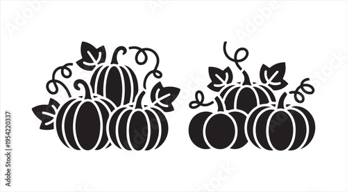 Simple pumpkin shapes collection flat black vegetable illustration for fall and halloween design