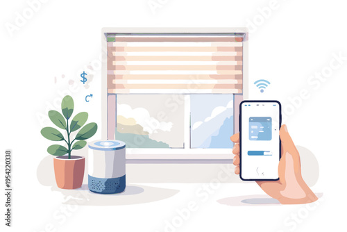 Sticker style home icon image minimalism vector kawaii blinds automation generation window smart