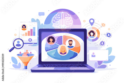 Segmentation simple bold outline smart customer cute illustration analytics icon vector generation image clean design