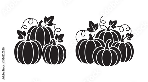 Pumpkin silhouettes black vector set autumn harvest gourds minimalist seasonal icons