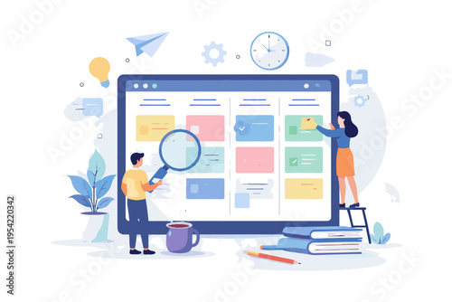 Vector image vector illustration kawaii icon project board flat design remote planning generation digital