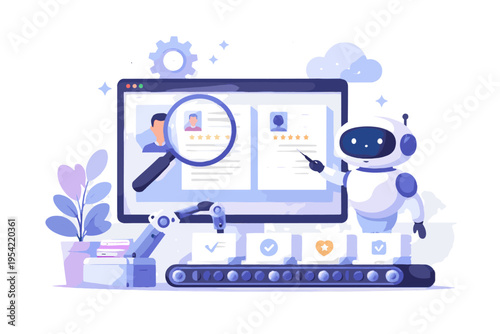 Screening minimalism sticker style automated resume system vector ai flat design icon