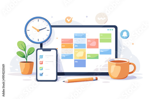 Planner icon generation productivity kawaii simple shapes digital blocking vector image time vector illustration