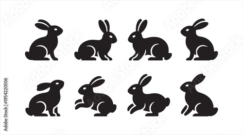 Rabbit silhouettes black vector set bunny poses minimalist animal icons collection