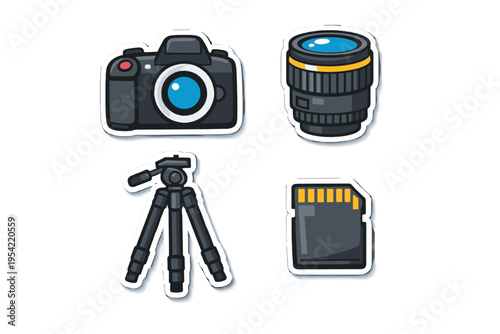 Icon photography tripod vector stickers body card gear camera memory