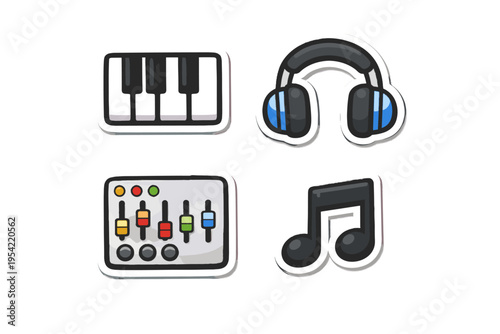 Note mixer image music vector icon headphones simple production stickers piano keys