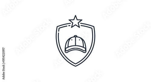 Baseball Cap Shield Star Line Icon.