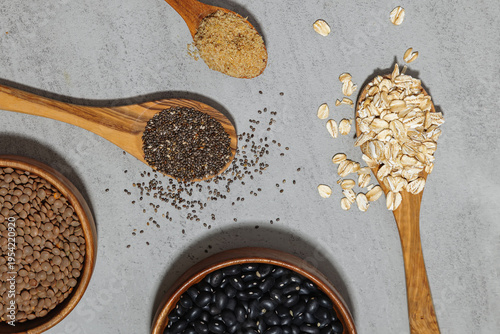 Assorted Grains and Legumes on Wooden Spoons