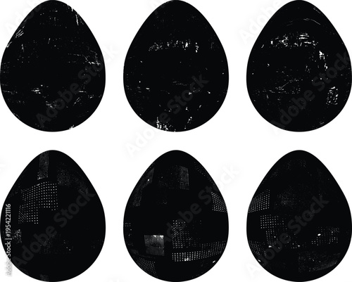 Easter egg texture collection.Distressed Oval Post Stamp . Geometrical decorated Easter egg. Sprayed, noised, speckled, textured, transparent oval collection. Vector Illustration . Egg texture set.