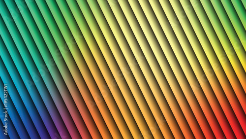 Vibrant Rainbow Gradient Abstract Background Vector with Diagonal 3D Striped Lines for Modern Design, Web Banners, and Creative Marketing Assets