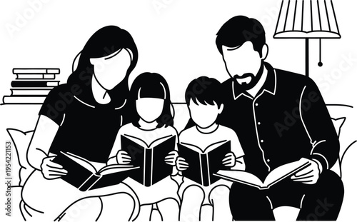 Family togetherness on intl day of families parents and kids reading together