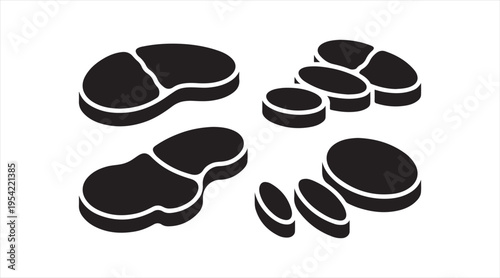 Simple steak shapes collection flat black meat illustration for butcher and menu design