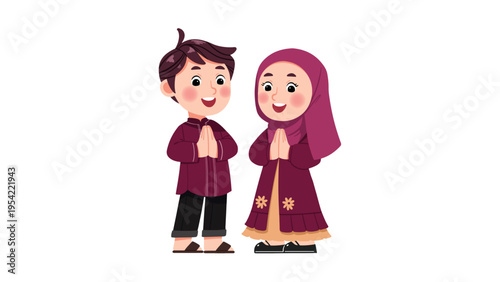 Little boy and girl in maroon traditional clothing for holiday