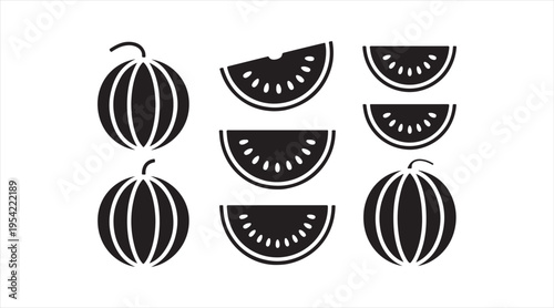 Simple watermelon shapes collection flat black fruit illustration for summer food design