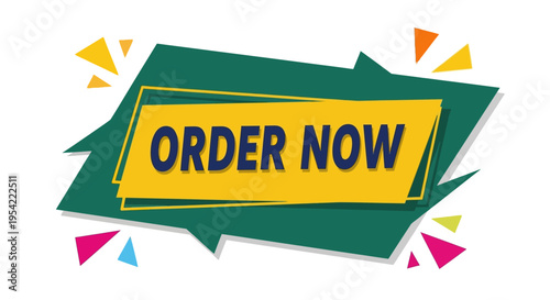 Vibrant 'Order Now' Call to Action Banner Graphic for Online Sales and E-commerce Promotions with Modern Design Elements