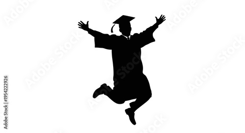 Excited graduate jumping in celebration silhouette.