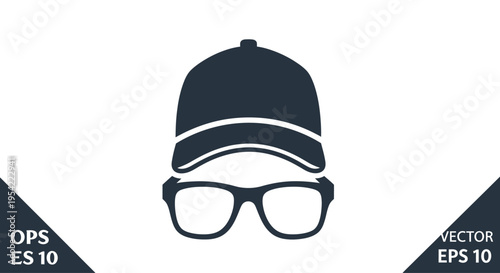 Classic baseball cap and stylish eyeglasses silhouette design.