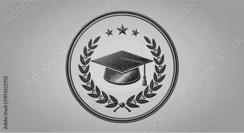 Graduation Cap and Laurel Wreath Emblem.