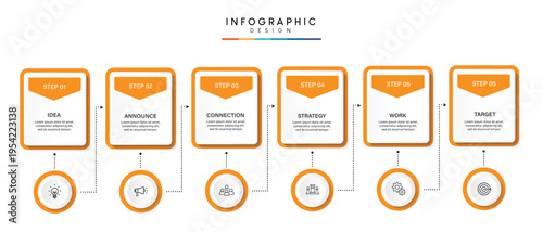 A visually appealing infographic template with six steps and icons on a white background