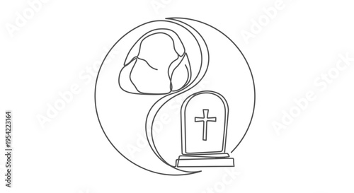 Cross on a tombstone with skull.