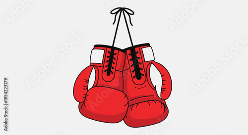 Iconic Red Boxing Gloves Hanging Together, Symbolizing Strength and Combat