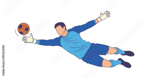 Soccer Goalkeeper Diving to Catch the Ball in a Dynamic Pose - Illustration