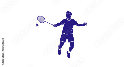 Silhouette of a badminton player hitting a shuttlecock during a match, representing sports and active lifestyle