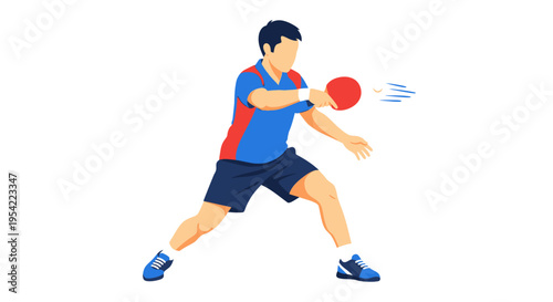 Male table tennis player hitting a ping pong ball with a paddle during a competitive match. Dynamic flat vector illustration for sports, fitness, and active lifestyle