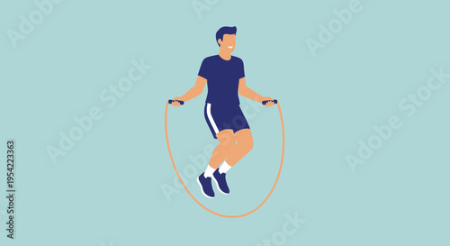 Athletic man performing jump rope exercise, promoting fitness and healthy lifestyle