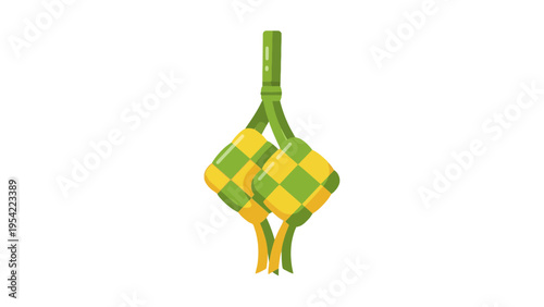 Single Ketupat Rice Cake Symbol for Ramadan Greeting Card